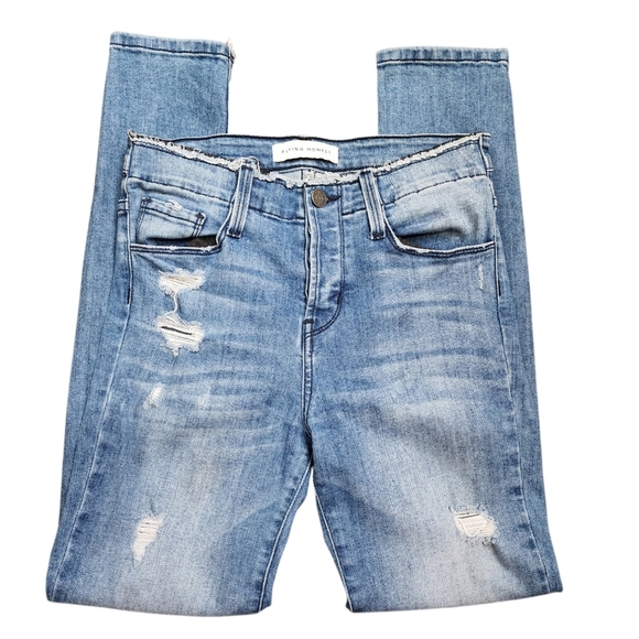 Flying Monkey Distressed Skinny Blue Denim Jeans - Picture 3 of 6
